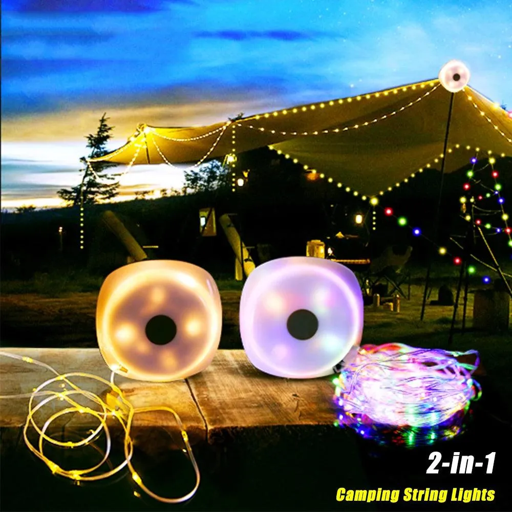 🌟 Camping String Lights, 33Ft with Lanterns (2 in 1) | Rechargeable 2000mAh Camping Lights | IPX6 Waterproof & USB Charging