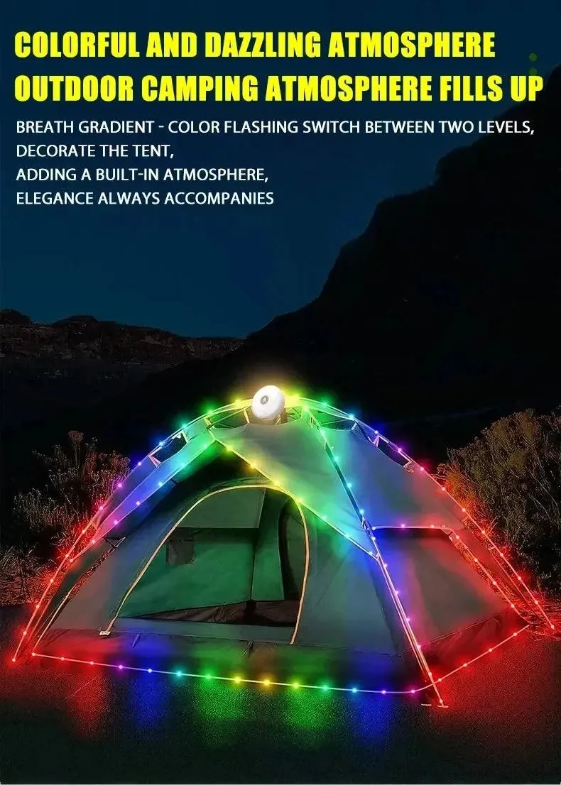 🌟 Camping String Lights, 33Ft with Lanterns (2 in 1) | Rechargeable 2000mAh Camping Lights | IPX6 Waterproof & USB Charging