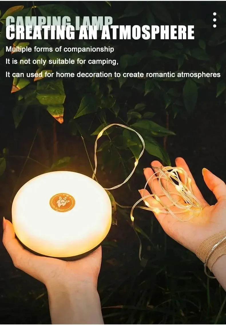 🌟 Camping String Lights, 33Ft with Lanterns (2 in 1) | Rechargeable 2000mAh Camping Lights | IPX6 Waterproof & USB Charging