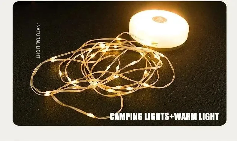 🌟 Camping String Lights, 33Ft with Lanterns (2 in 1) | Rechargeable 2000mAh Camping Lights | IPX6 Waterproof & USB Charging