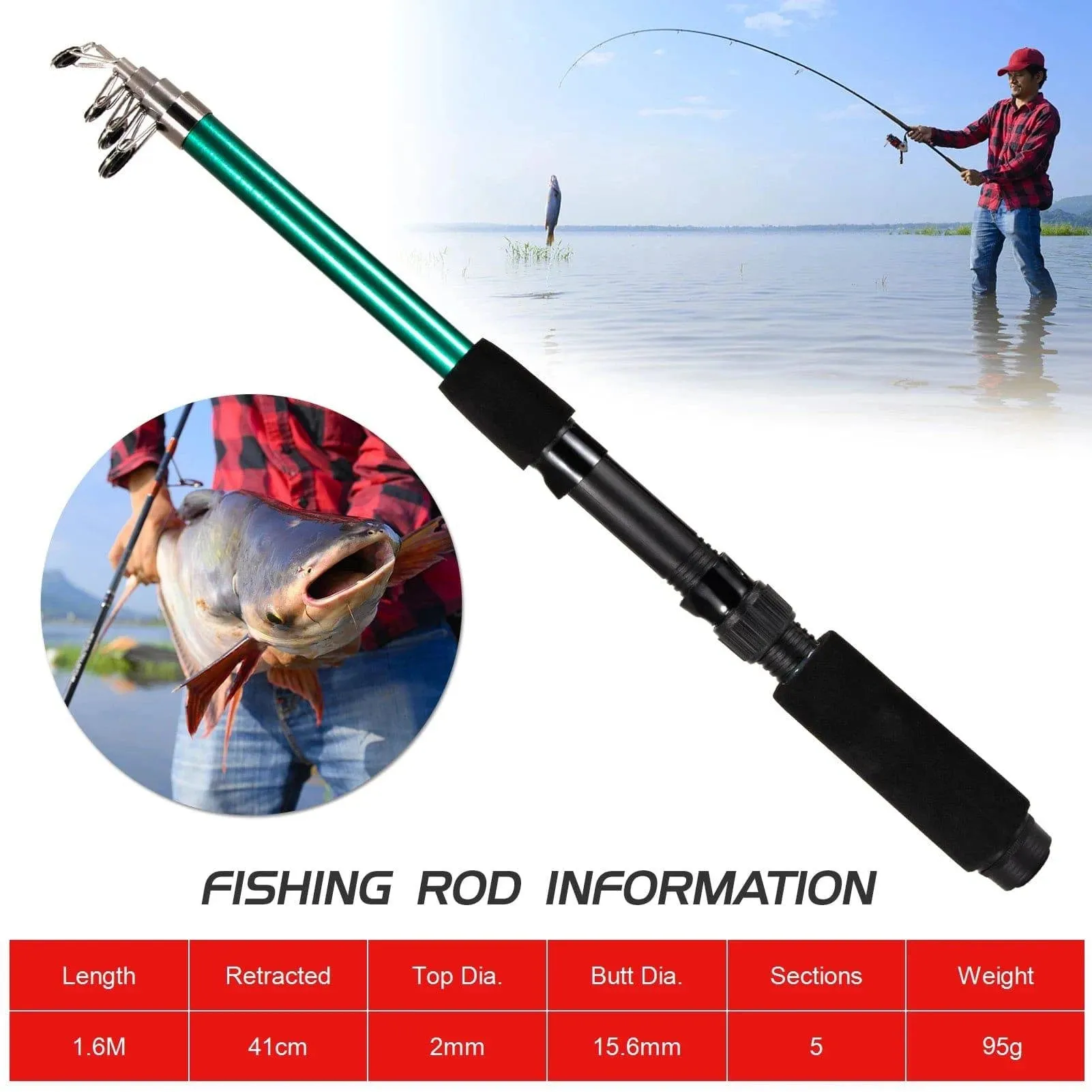 127pcs Fishing Tackle Set Fishing Rod and Reel Combo Telescopic Fishing Rod Pole with Spinning Reel Floats Hooks Accessories