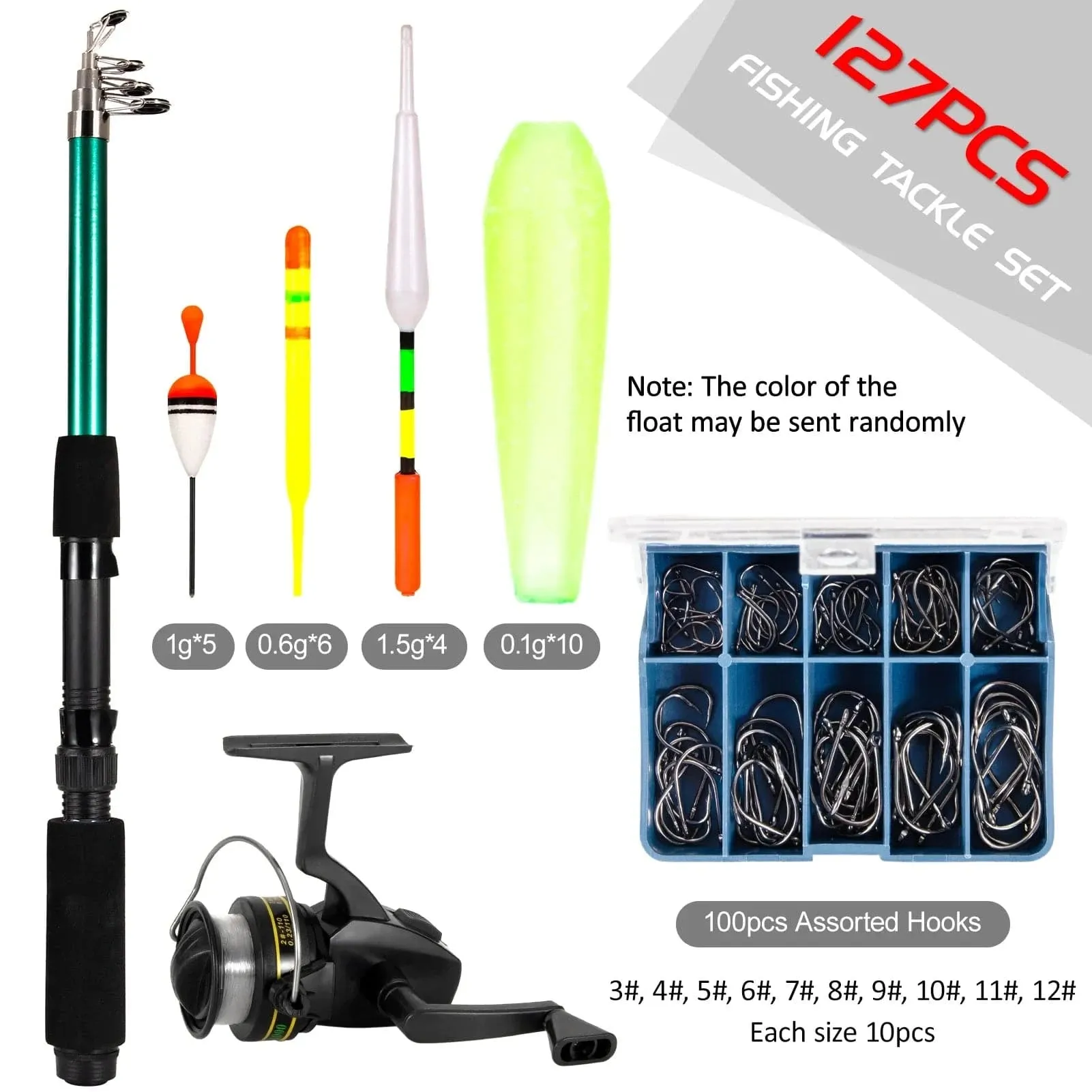 127pcs Fishing Tackle Set Fishing Rod and Reel Combo Telescopic Fishing Rod Pole with Spinning Reel Floats Hooks Accessories