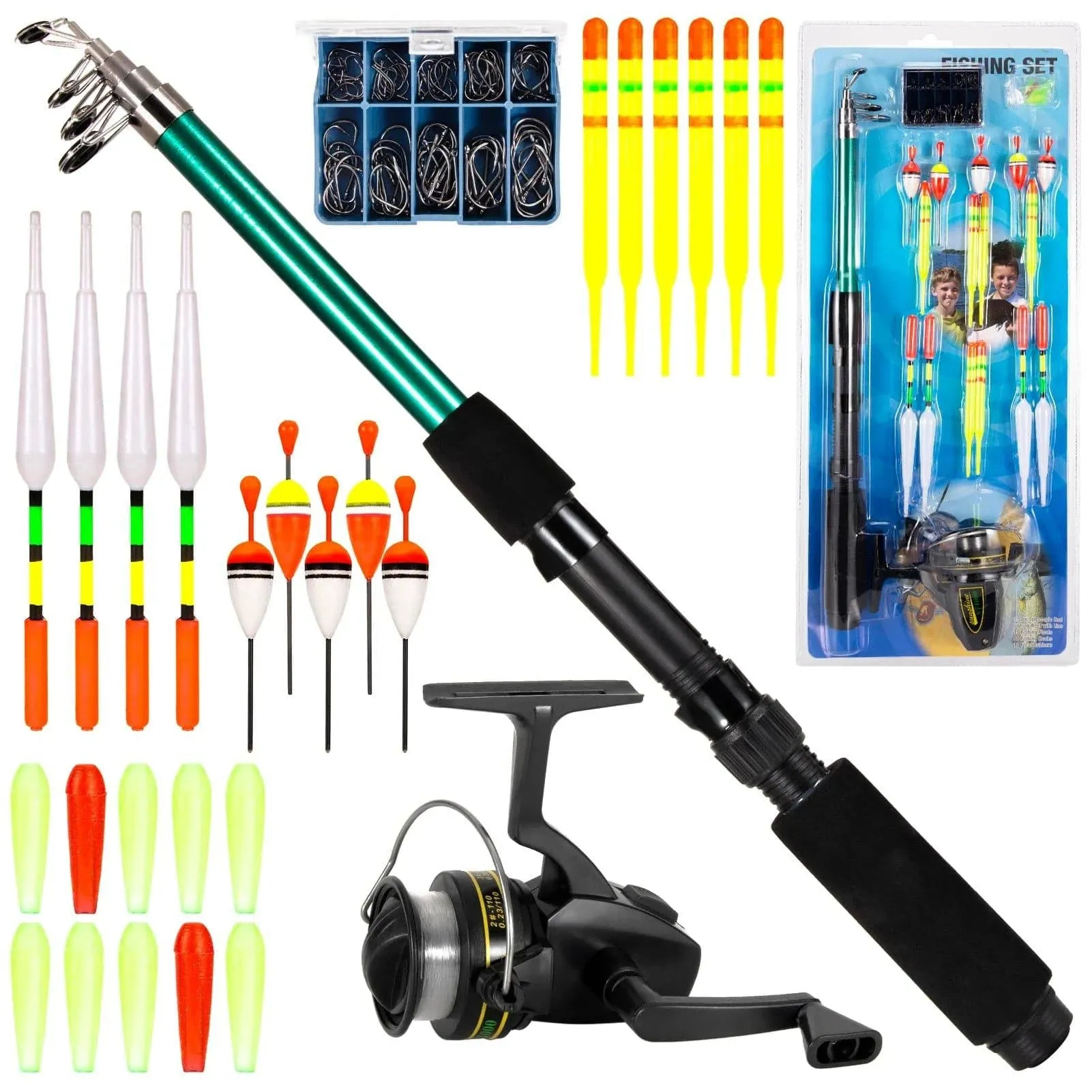 127pcs Fishing Tackle Set Fishing Rod and Reel Combo Telescopic Fishing Rod Pole with Spinning Reel Floats Hooks Accessories