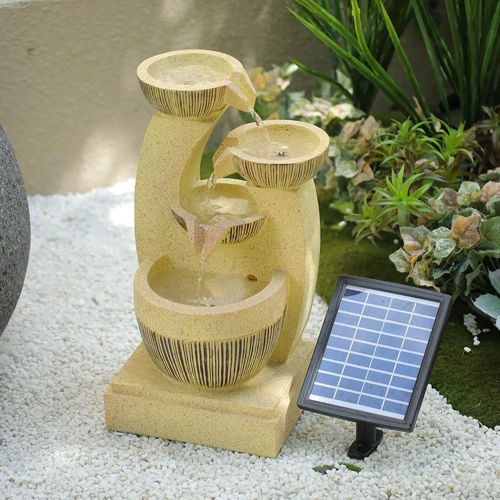 4 Tier Outdoor Solar Water Feature Fountain LED Lights Cascade