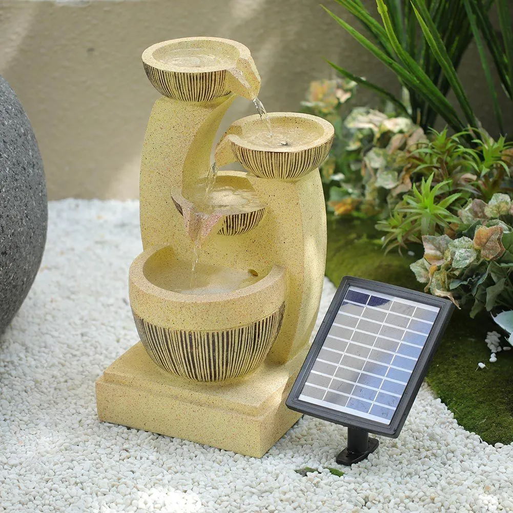 4 Tier Outdoor Solar Water Feature Fountain LED Lights Cascade