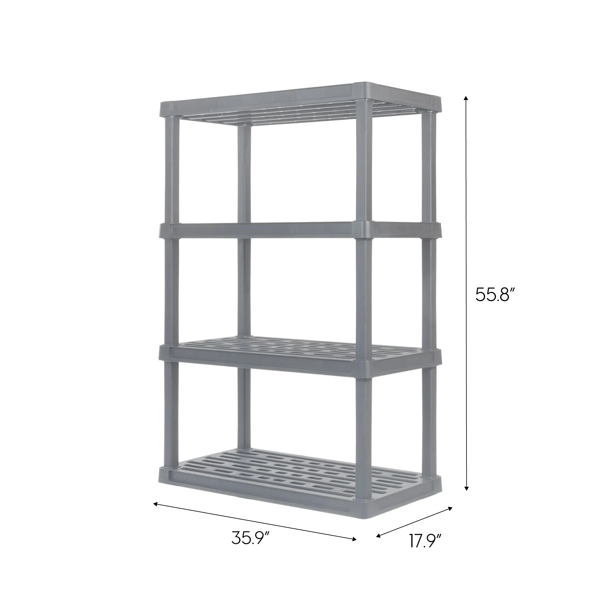 4-Tier Wide Plastic Rack Storage Shelf with 400lb. Total Capacity, Elephant Gray