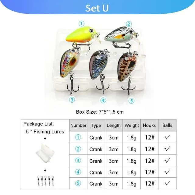 5pcs Fishing Lures Set Wobblers Crankbaits Fishing Box