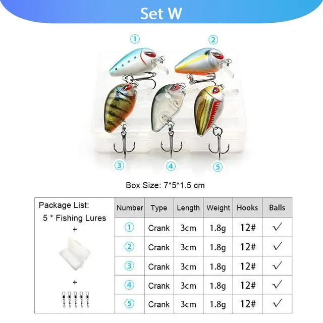 5pcs Fishing Lures Set Wobblers Crankbaits Fishing Box