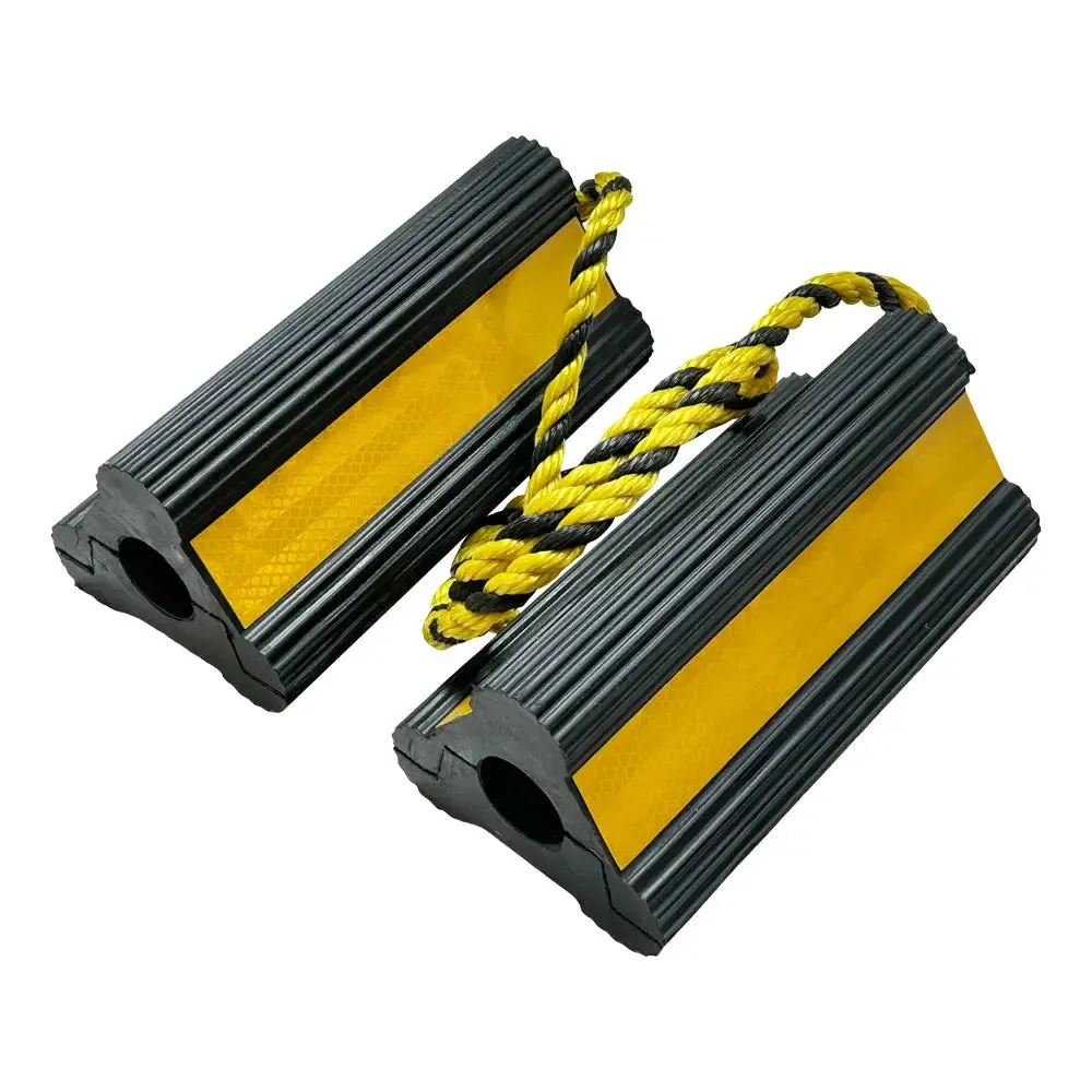 AA Pair of HD Rubber Wheel Chocks w/ Connecting Rope, Small