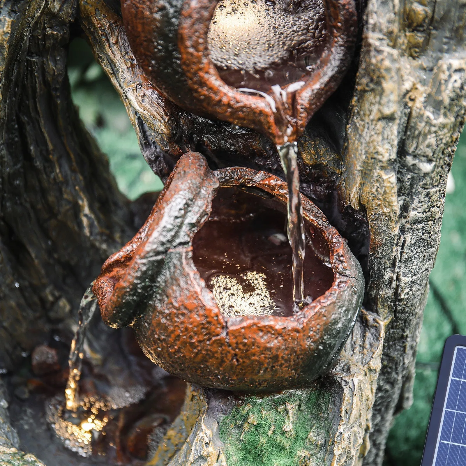 Cascading on Tree Branch Waterfall Fountain with LED Light Patio Solar