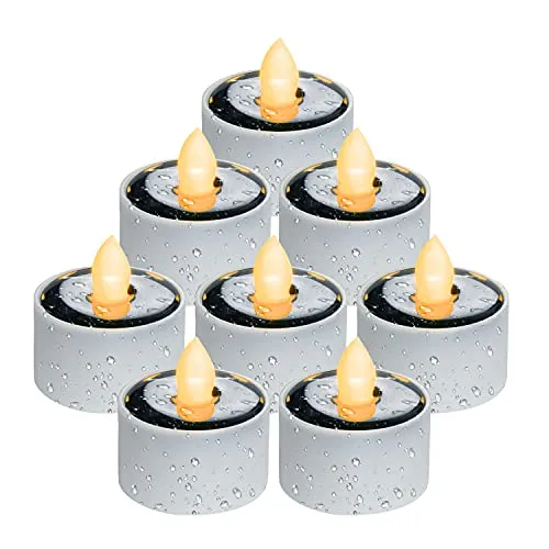 Homemory Solar Tea Lights Outdoor Waterproof, Dusk to Dawn Outdoor Lighting, Reusable LED Tea Light Candles for Lantern Garden Camping and Home Decor, Pack of 8, Warm White