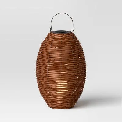 New - 29"x19.4" Resin Wicker Woven Large LED Outdoor Lantern Dark Brown - Threshold