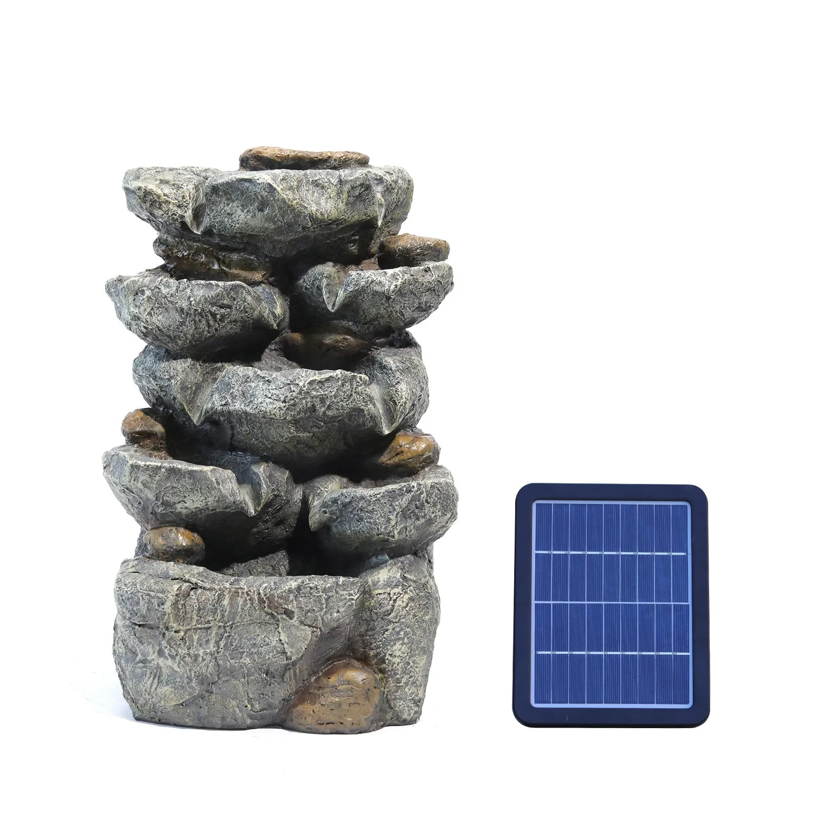 Outdoor Fountain Water Feature Cascading LED Waterfall Solar Powered