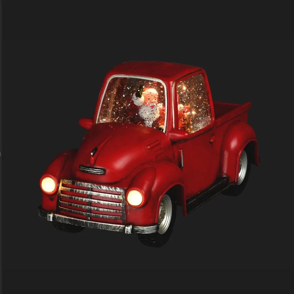 Red Truck with Santa Lantern with Perpetual Snow LED