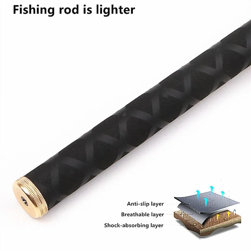 Super Light Hard Fishing Rod 98% High Carbon Fiber Telescopic Black Handle Stream Freshwater Pole3.6M7.2M9M10M Travel Carp Rod