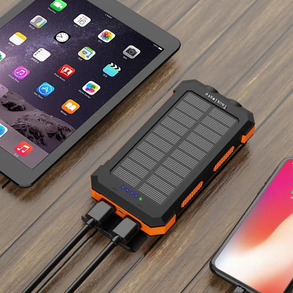 Taoxiwave Solar Power Bank, 38800mAh Portable Charger Fast Charging Waterproof Portable External Backup Battery Pack Charger,Camping Battery Bank with Dual USB/Flashlight and Compass (Orange)