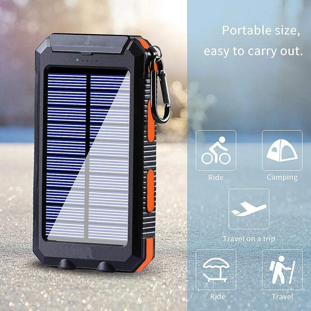 Taoxiwave Solar Power Bank, 38800mAh Portable Charger Fast Charging Waterproof Portable External Backup Battery Pack Charger,Camping Battery Bank with Dual USB/Flashlight and Compass (Orange)